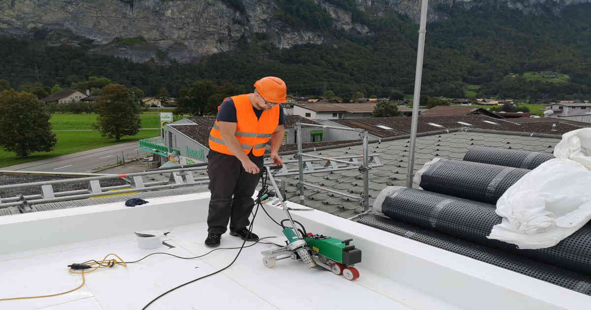 Using Air Welder on rooftop